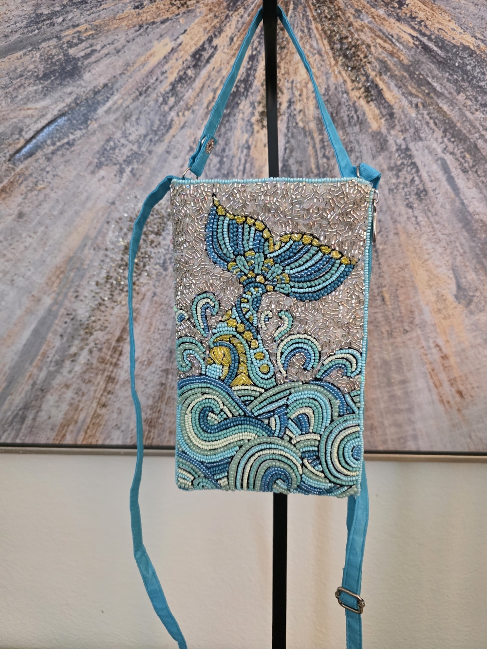 Bamboo Trading Company Beaded Mermaid Tail Crossbody Bag in Turquoise